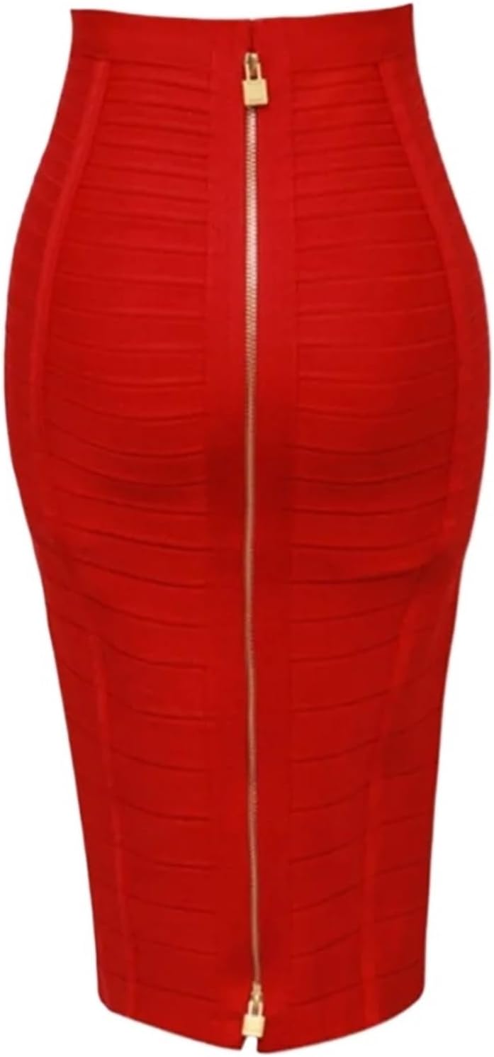 58 cm sexig solid dragkedja bandage kjol kvinnor elastisk bodycon sommar för kvinnor