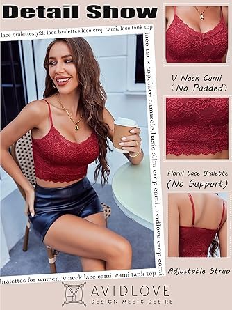 Avidlove dam spets bustier topp sexig bralette undertröja basic spagettiremmar camisole V-ringad rygg urtagning design tank toppar crop