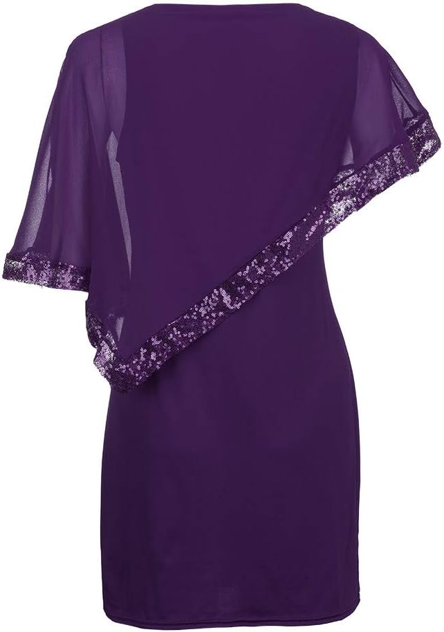 Kvinnors Sommarklänningar 2026 Kvinnor Plus Size Cold Shoulder Overlay Chiffong Axelbandslösa Paljetter Bomull Kortärmad Modeklänning