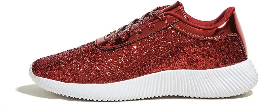 LUCKY STEP Briljanta sneakers för kvinnor med strass och metallpaljetter, lätta tennisskor