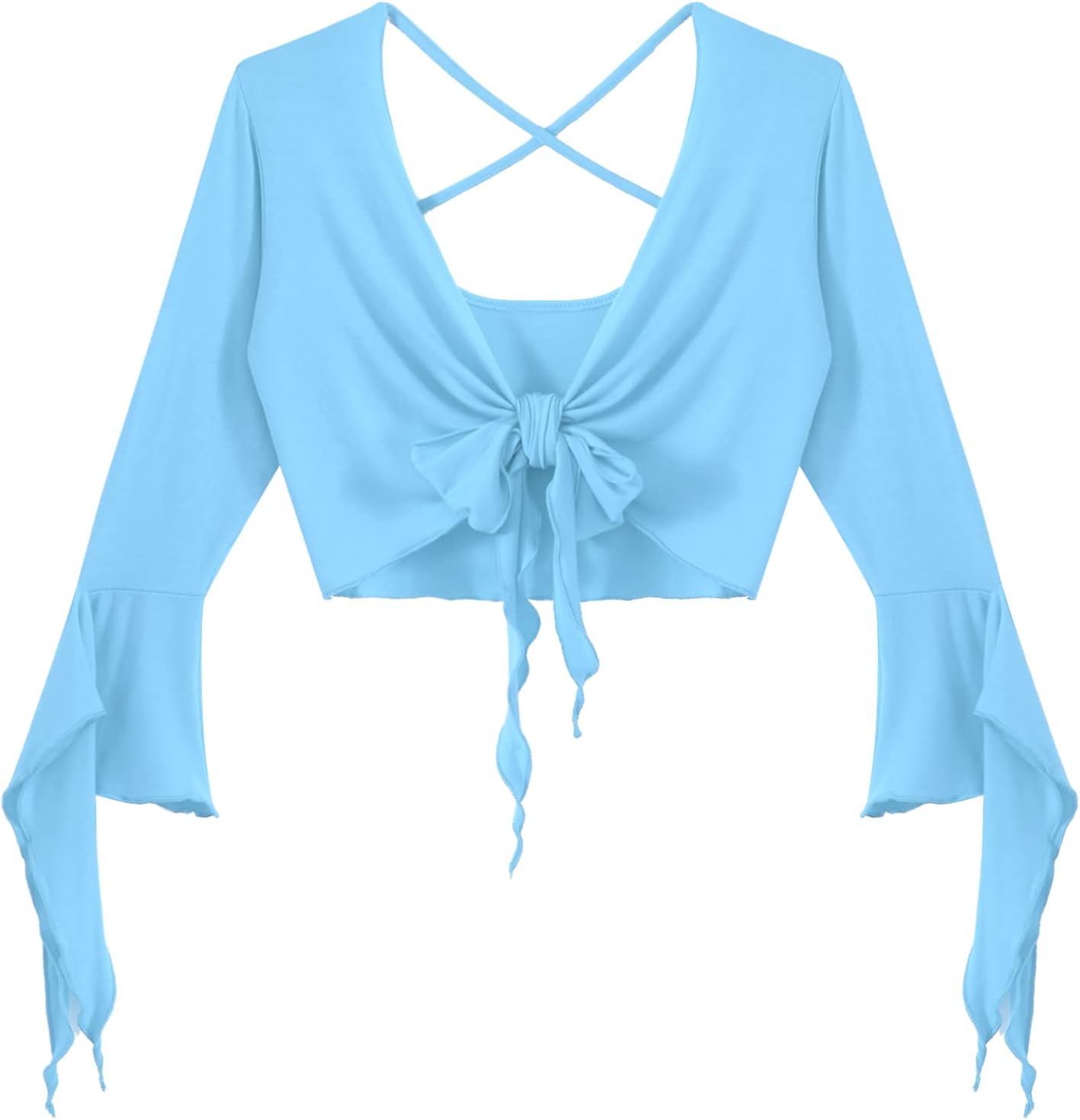 inlzdz Dam magdans topp 3/4 ärmar magfri blus topp cardigan med tofsar långärmad bolero Shrug topp rygglös crop top axeljacka festlig magdans kostym