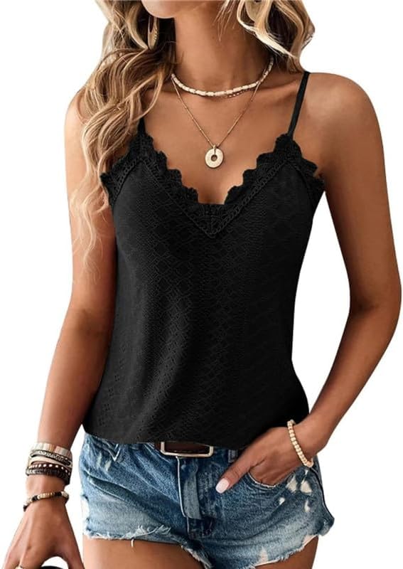Haibang Chic och elegant sommarlinne dam camisole spets ärmlös spaghettiband topp sexig lös tröja ögla broderi camisole mode casual tanktoppar