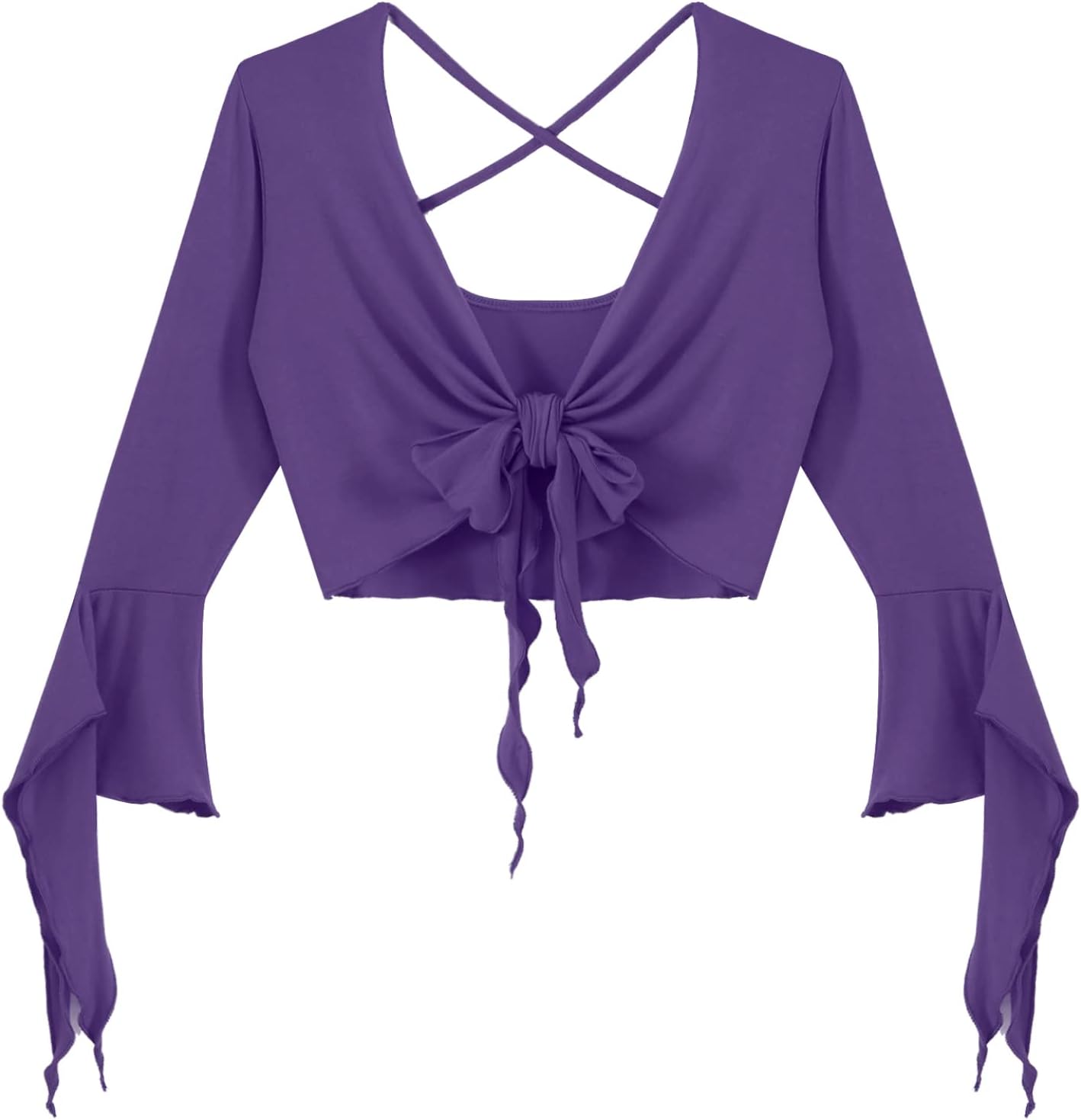 inlzdz Dam magdans topp 3/4 ärmar magfri blus topp cardigan med tofsar långärmad bolero Shrug topp rygglös crop top axeljacka festlig magdans kostym