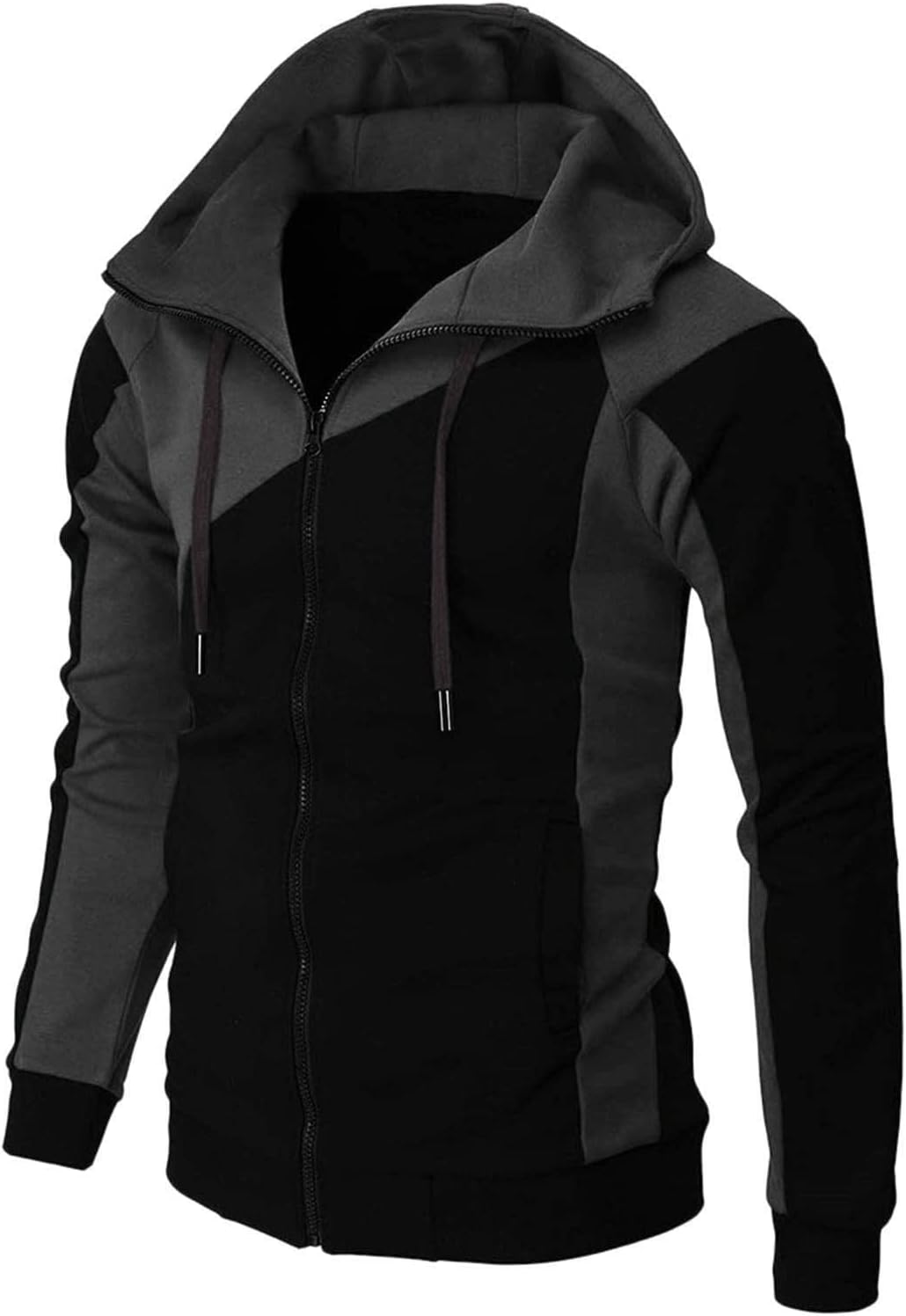 Generisk huvtröja med dragkedja för män, huvtröja med dragsko och fickor pullover tvåfärgad lapptäcke huvtröjor ledig hip hop sweatjacka slim fit andningsaktiv tröja cake casual mångsidig topp