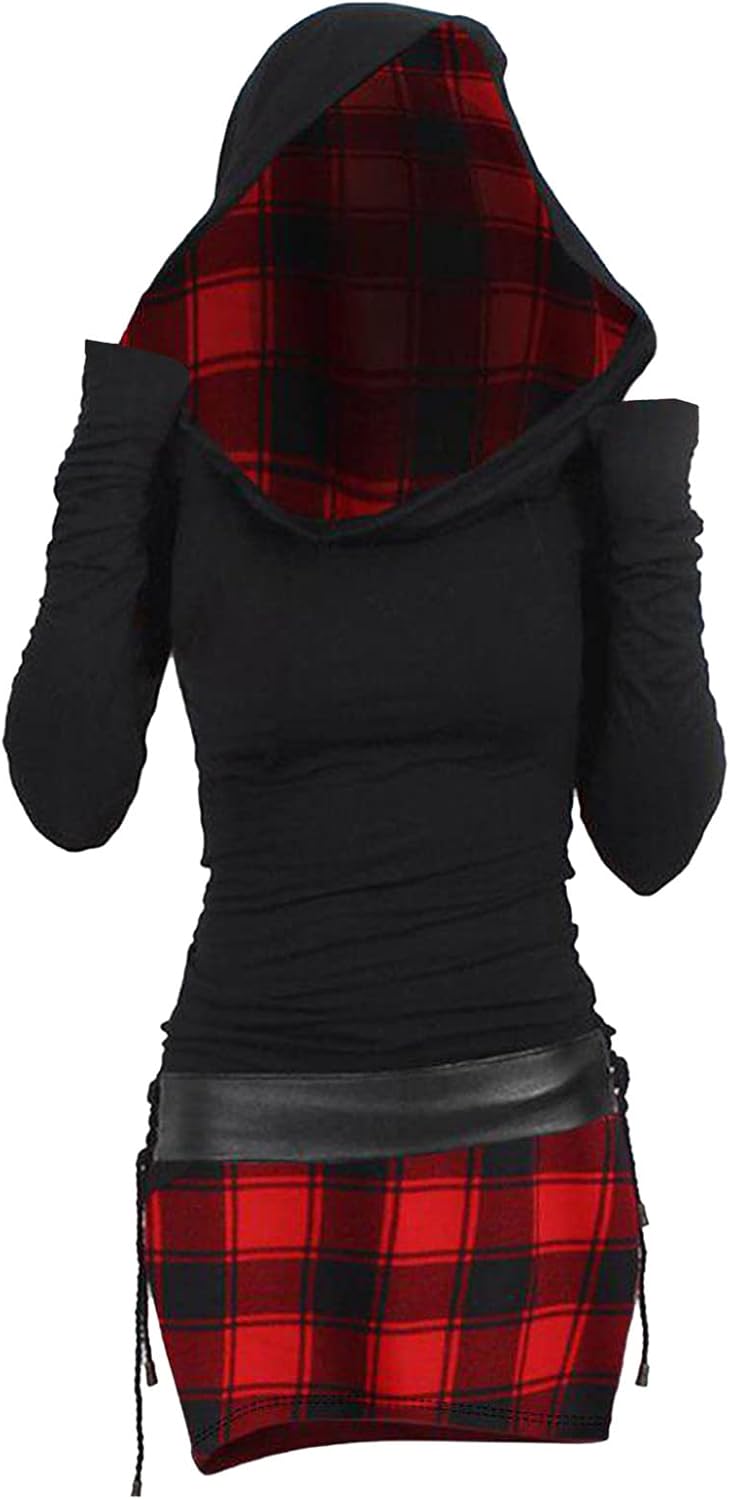 Damtröjklänning med huva, höstklänning tröja klänning huvtröja färgblock smal ledig långärmad miniklänning tajt stickad klänning höst vinter kvinnor bodycon gotisk vinterklänning