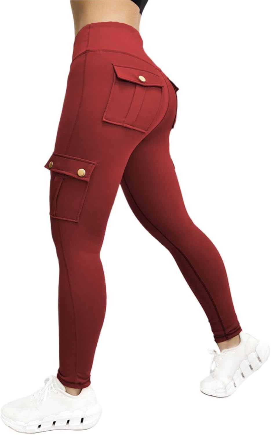 Cargo leggings med fickor dam – yogabyxor dam lång hög midja, sportbyxor hög midja booty scrunch leggings ogenomskinliga kompressionsleggings bekväma dambyxor träningsbyxor gym yoga joggingbyxor
