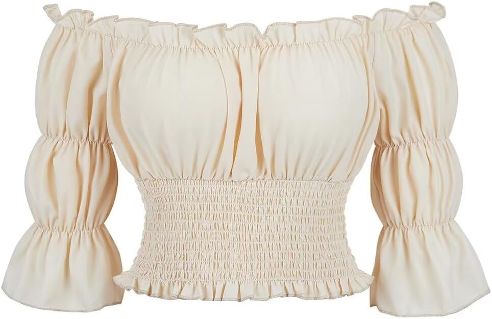 Blusar för kvinnor Off The Shoulder Renaissance Toppar Medeltida piratskjorta Gothic Smocked Boho kort ärm