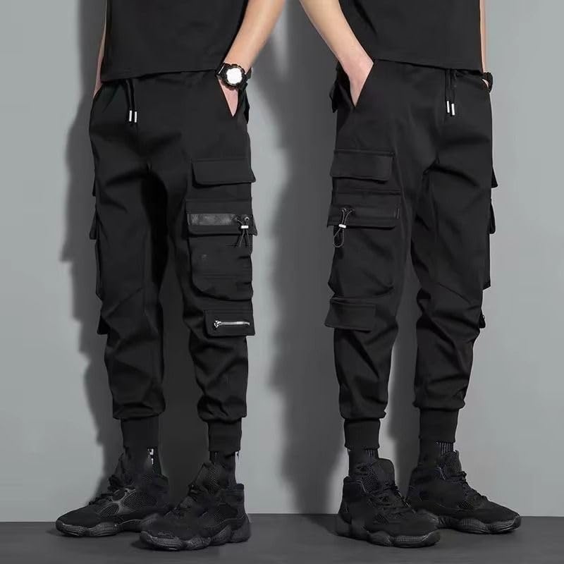 MORISTE Herr avslappnad passform lastbyxor, hiphop streetwear andningsbara bruksbyxor
