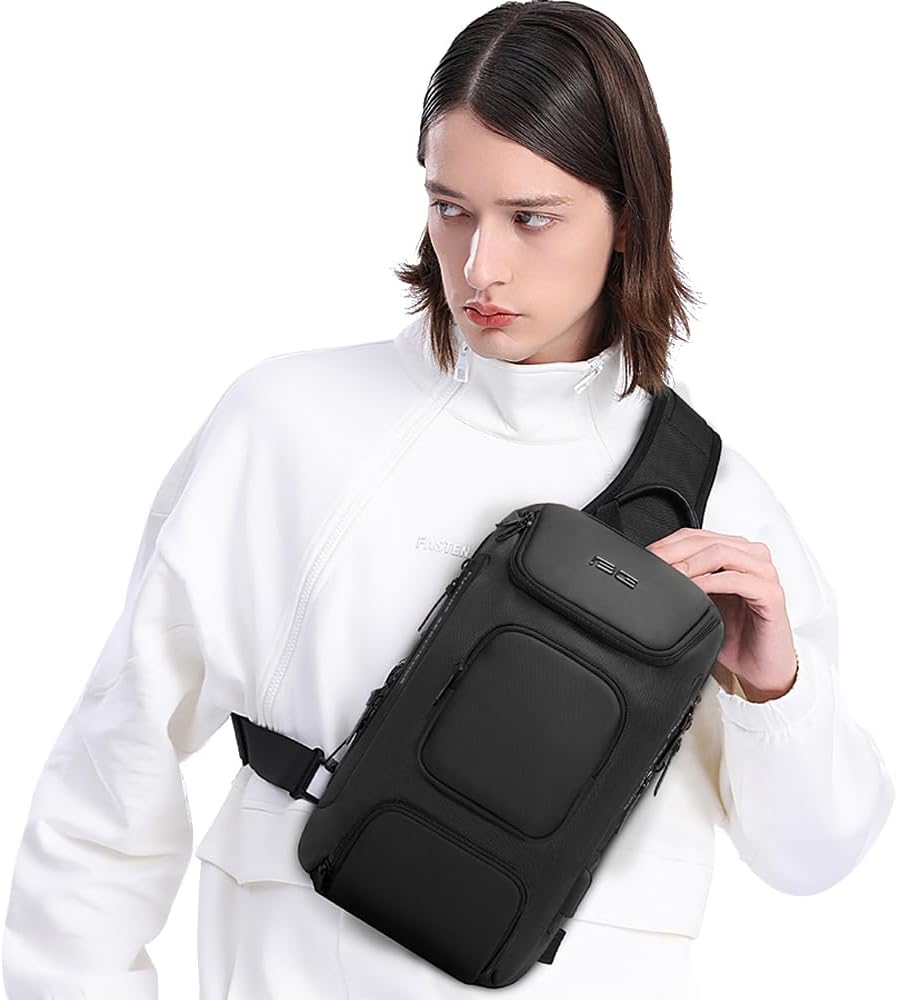 BANGE Axelväska, vattentät bröstväska för män, crossbody-ryggsäck för män, Svart, Without Lock, Hållbar