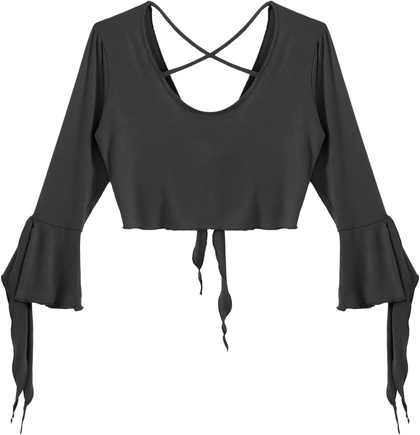 inlzdz Dam magdans topp 3/4 ärmar magfri blus topp cardigan med tofsar långärmad bolero Shrug topp rygglös crop top axeljacka festlig magdans kostym
