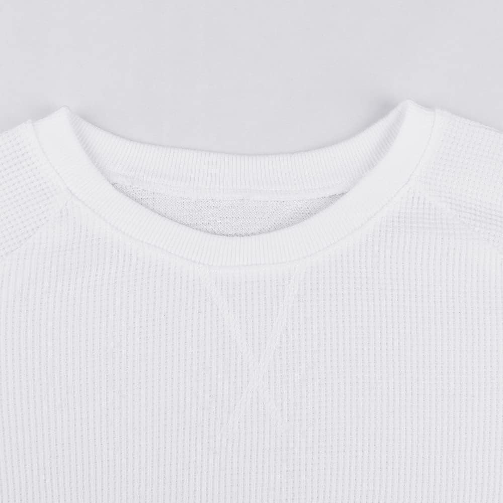 Muscle Alive Basic långärmad våffeltröja för män lös passform träning pullover rund hals skjorta