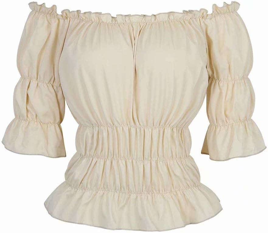 Blusar för kvinnor Off The Shoulder Renaissance Toppar Medeltida piratskjorta Gothic Smocked Boho kort ärm