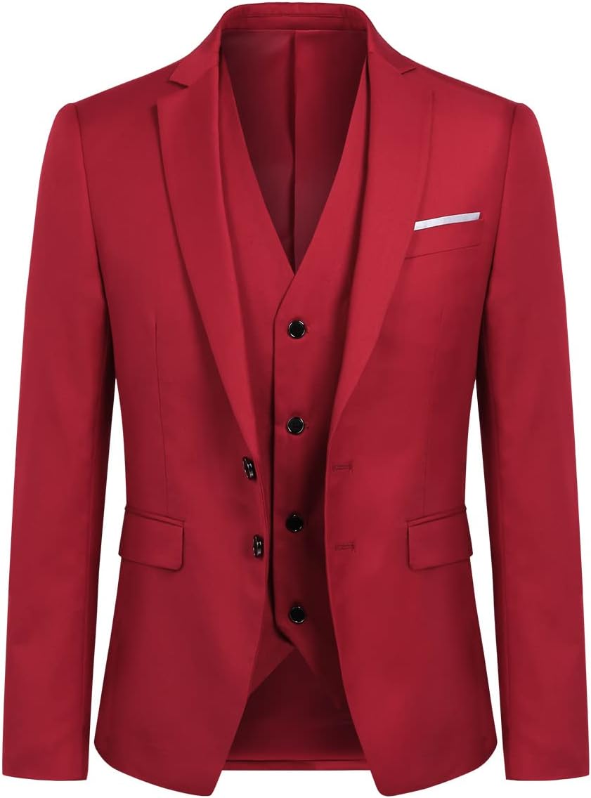 YOUTHUP 3-delad kostym smal passform för män elegant business bröllop kostym blazer västar byxor