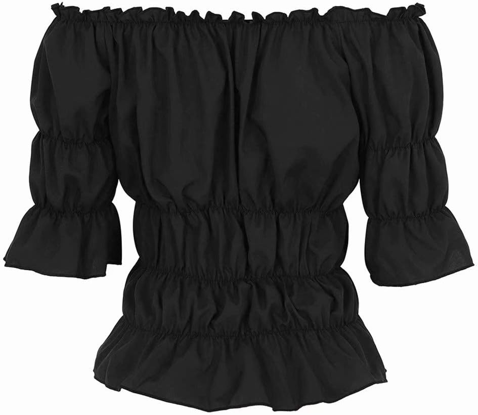 Blusar för kvinnor Off The Shoulder Renaissance Toppar Medeltida piratskjorta Gothic Smocked Boho kort ärm