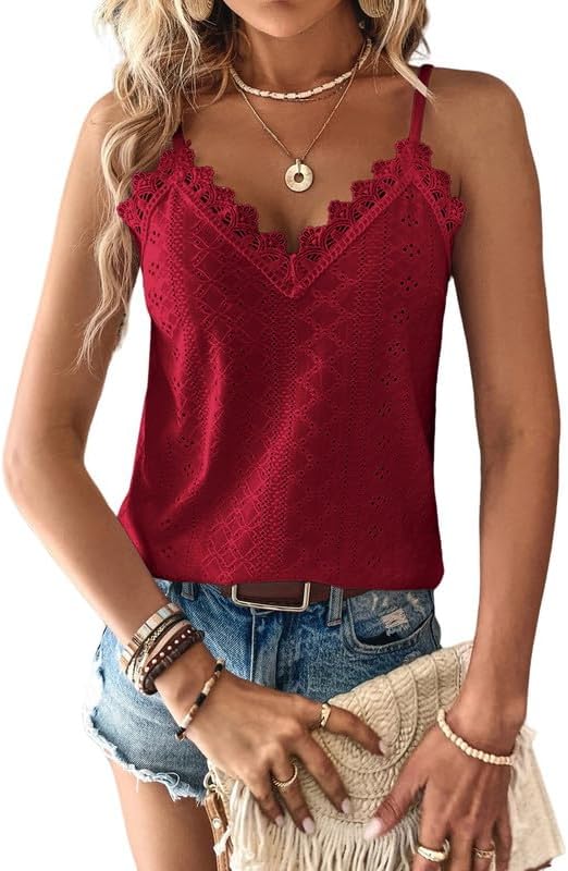 Haibang Chic och elegant sommarlinne dam camisole spets ärmlös spaghettiband topp sexig lös tröja ögla broderi camisole mode casual tanktoppar