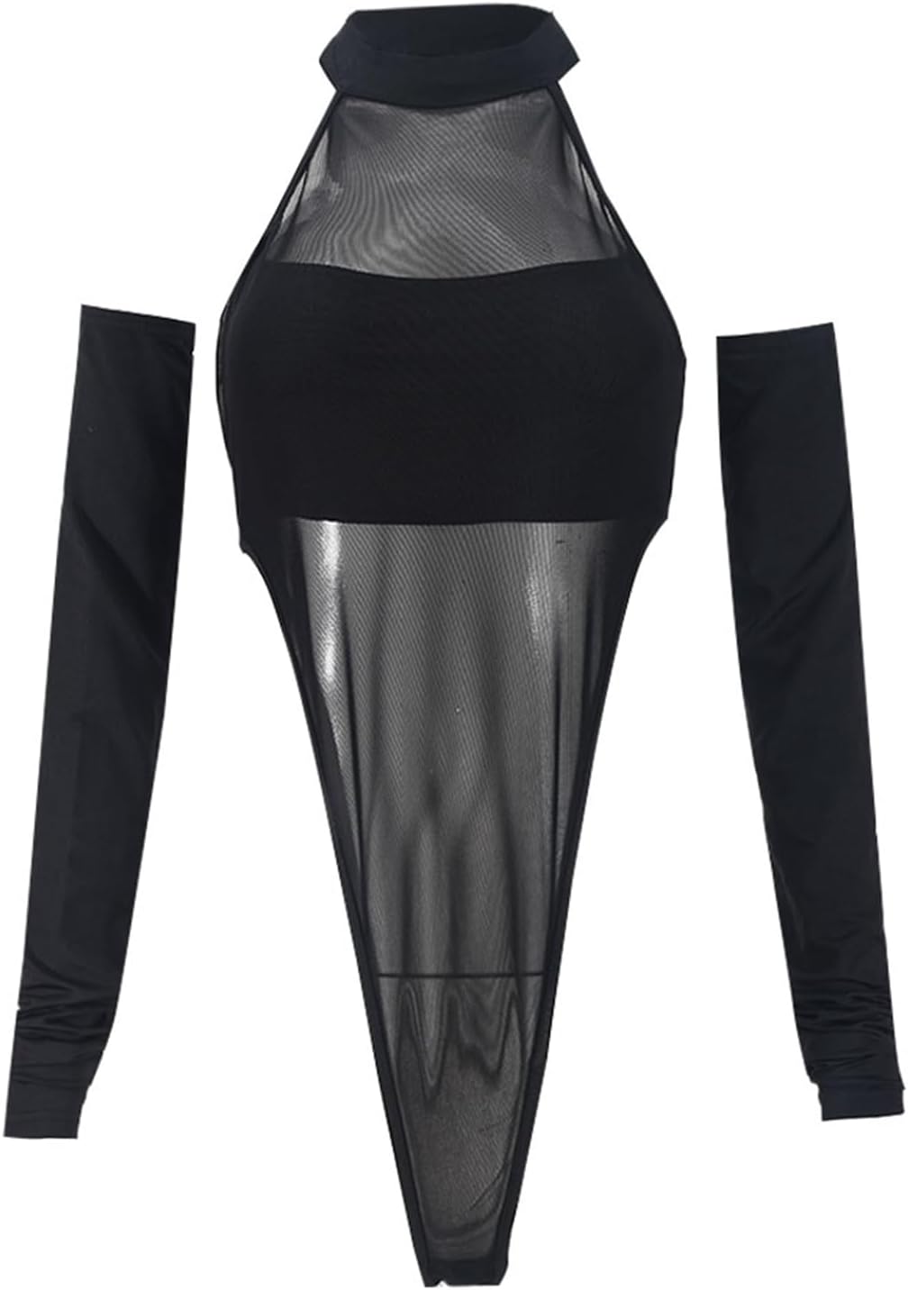 Damer långärmad mock neck sheer mesh top Y2k streetwear rave outfit