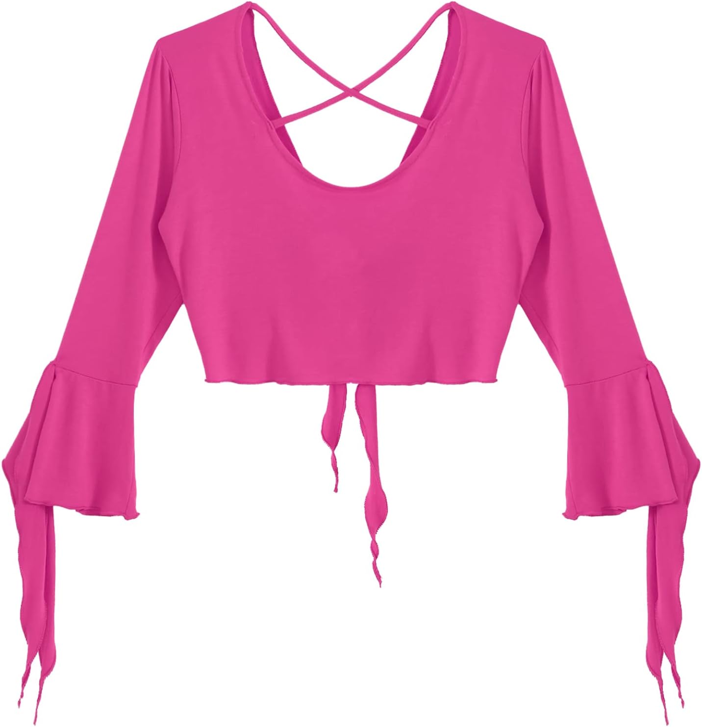 inlzdz Dam magdans topp 3/4 ärmar magfri blus topp cardigan med tofsar långärmad bolero Shrug topp rygglös crop top axeljacka festlig magdans kostym