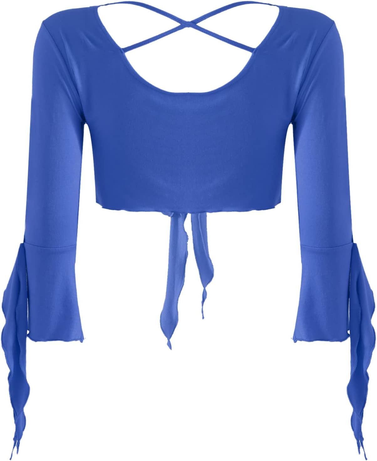 inlzdz Dam magdans topp 3/4 ärmar magfri blus topp cardigan med tofsar långärmad bolero Shrug topp rygglös crop top axeljacka festlig magdans kostym