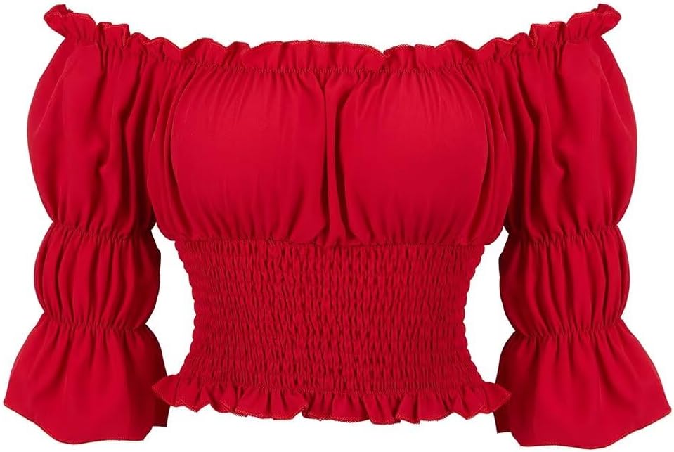 Blusar för kvinnor Off The Shoulder Renaissance Toppar Medeltida piratskjorta Gothic Smocked Boho kort ärm