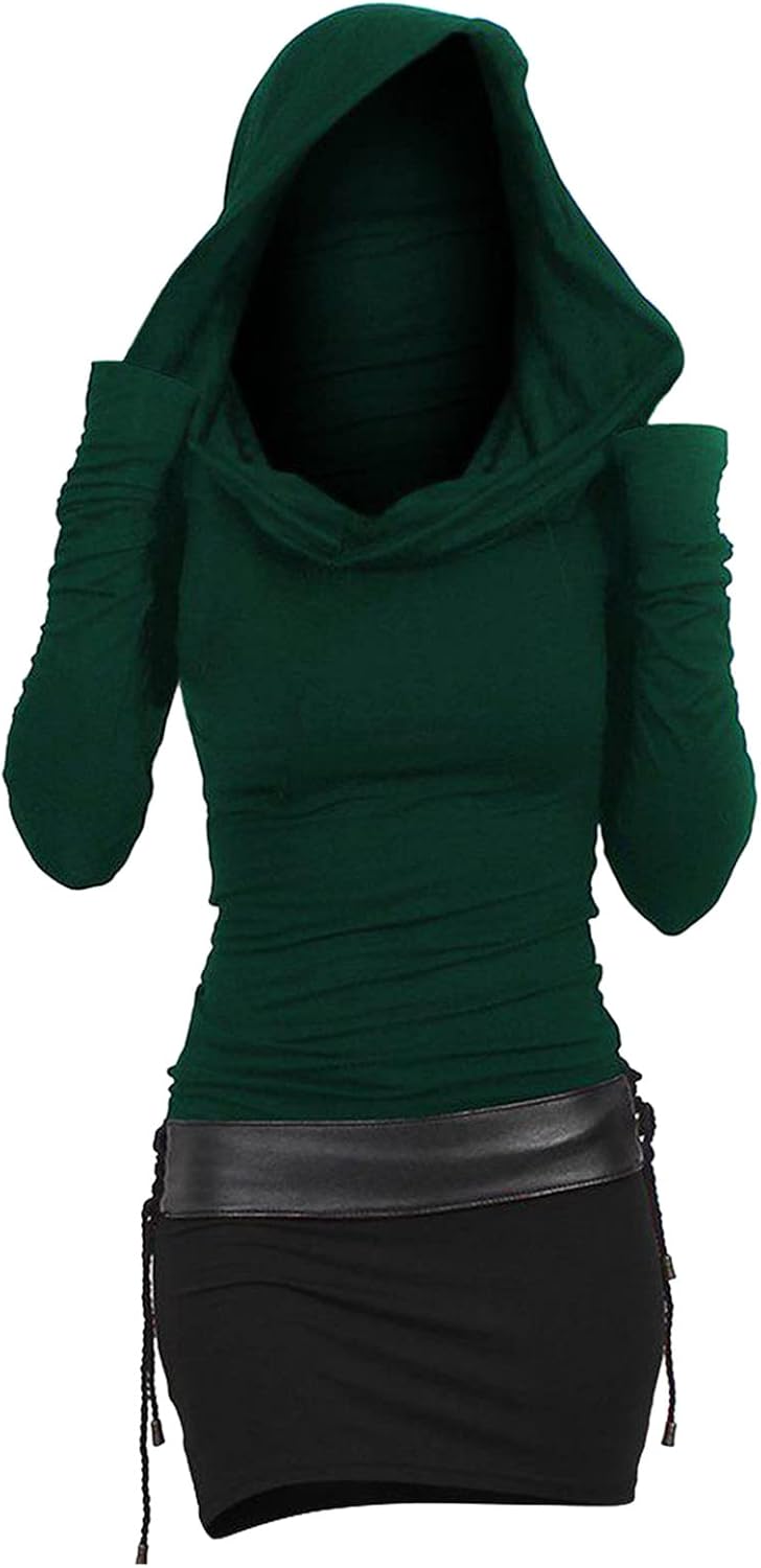 Damtröjklänning med huva, höstklänning tröja klänning huvtröja färgblock smal ledig långärmad miniklänning tajt stickad klänning höst vinter kvinnor bodycon gotisk vinterklänning