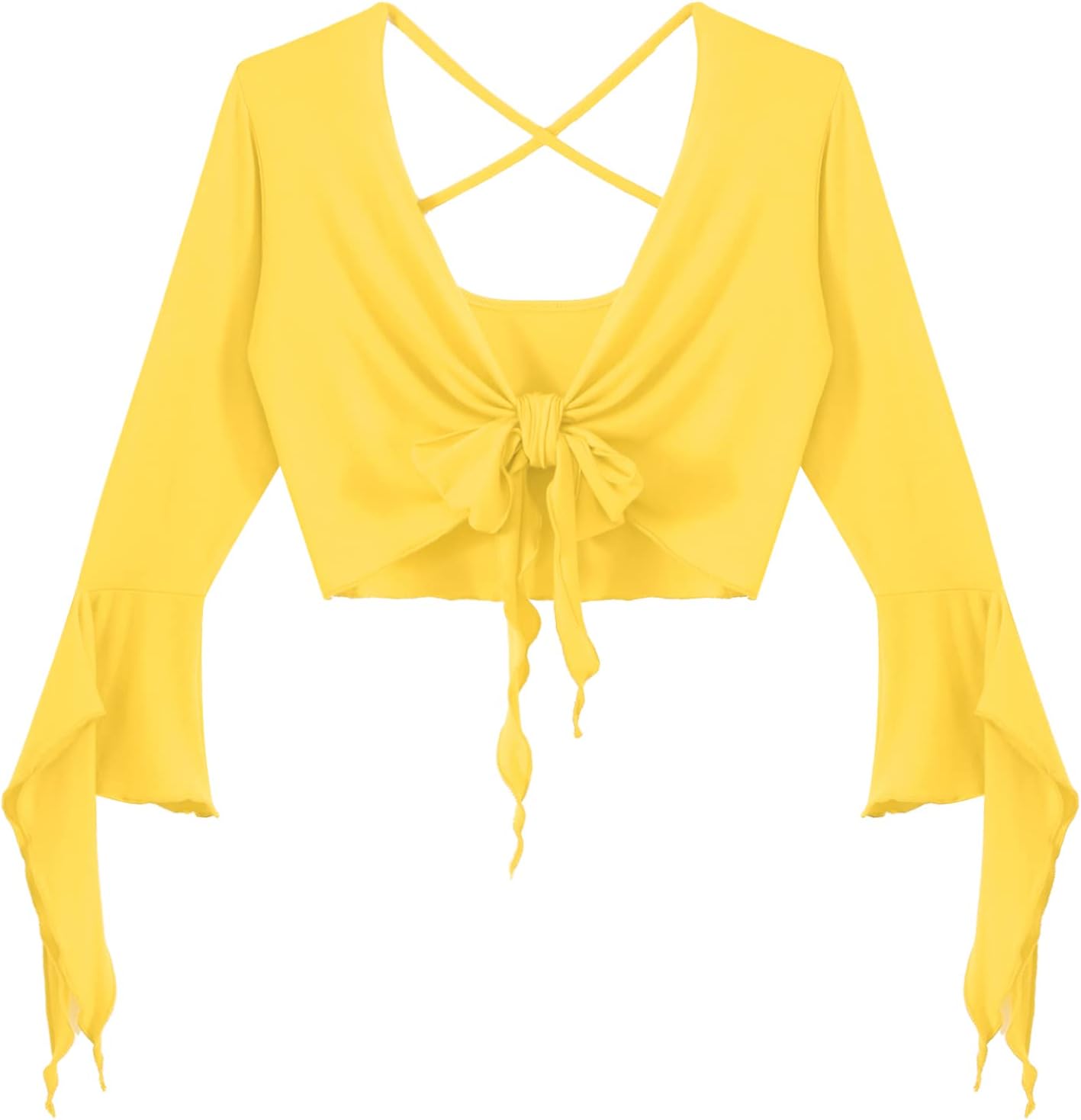 inlzdz Dam magdans topp 3/4 ärmar magfri blus topp cardigan med tofsar långärmad bolero Shrug topp rygglös crop top axeljacka festlig magdans kostym