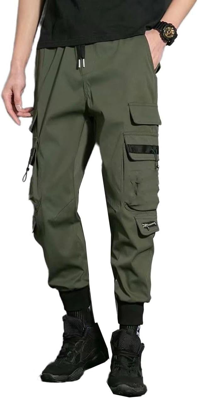 MORISTE Herr avslappnad passform lastbyxor, hiphop streetwear andningsbara bruksbyxor