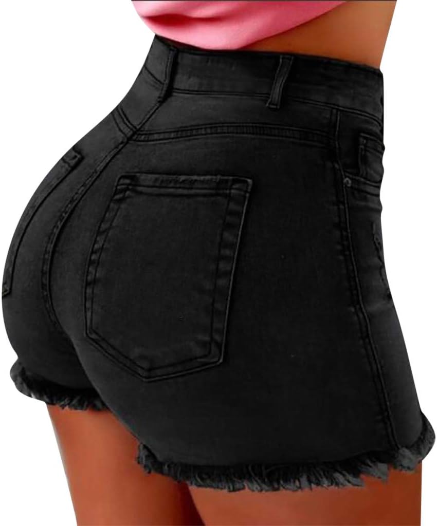 Korta byxor dam jeans – hög midja jeans för kvinnor stretch bekväma sommarjeans stretch denim hot pants regular fit tygbyxor fritidsbyxor casual jeans sweatpants superstretch jeans shorts