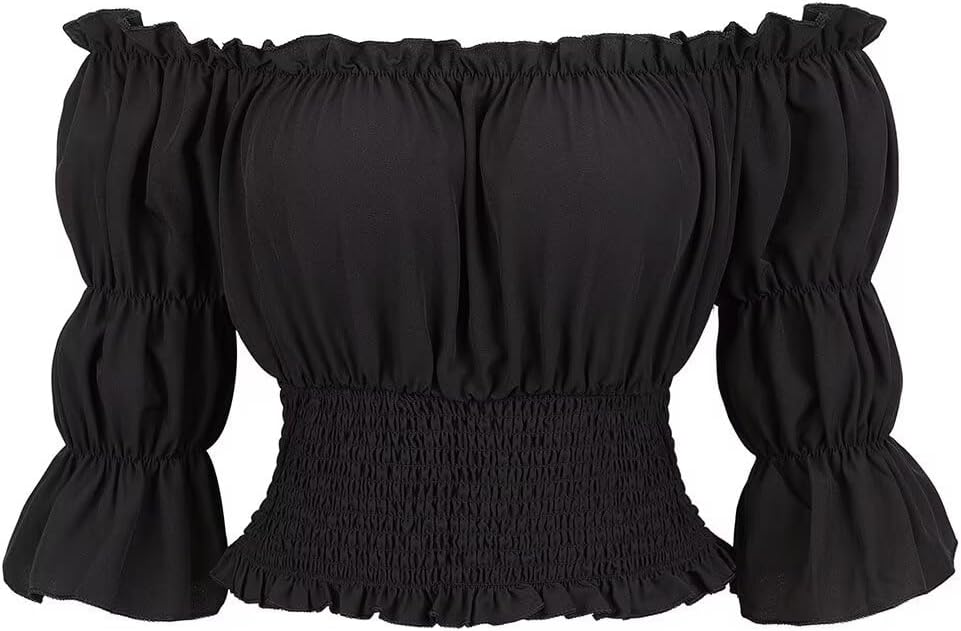 Blusar för kvinnor Off The Shoulder Renaissance Toppar Medeltida piratskjorta Gothic Smocked Boho kort ärm
