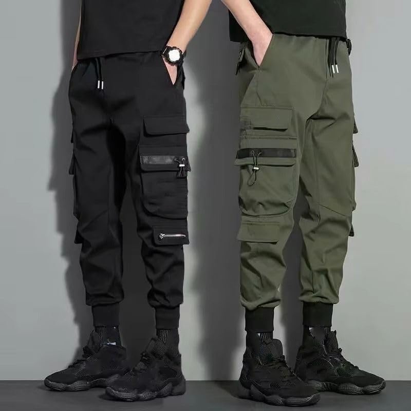 MORISTE Herr avslappnad passform lastbyxor, hiphop streetwear andningsbara bruksbyxor