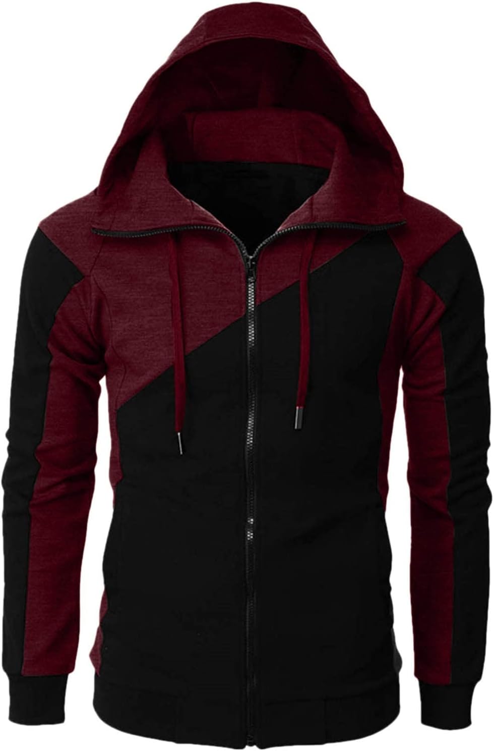 Generisk huvtröja med dragkedja för män, huvtröja med dragsko och fickor pullover tvåfärgad lapptäcke huvtröjor ledig hip hop sweatjacka slim fit andningsaktiv tröja cake casual mångsidig topp