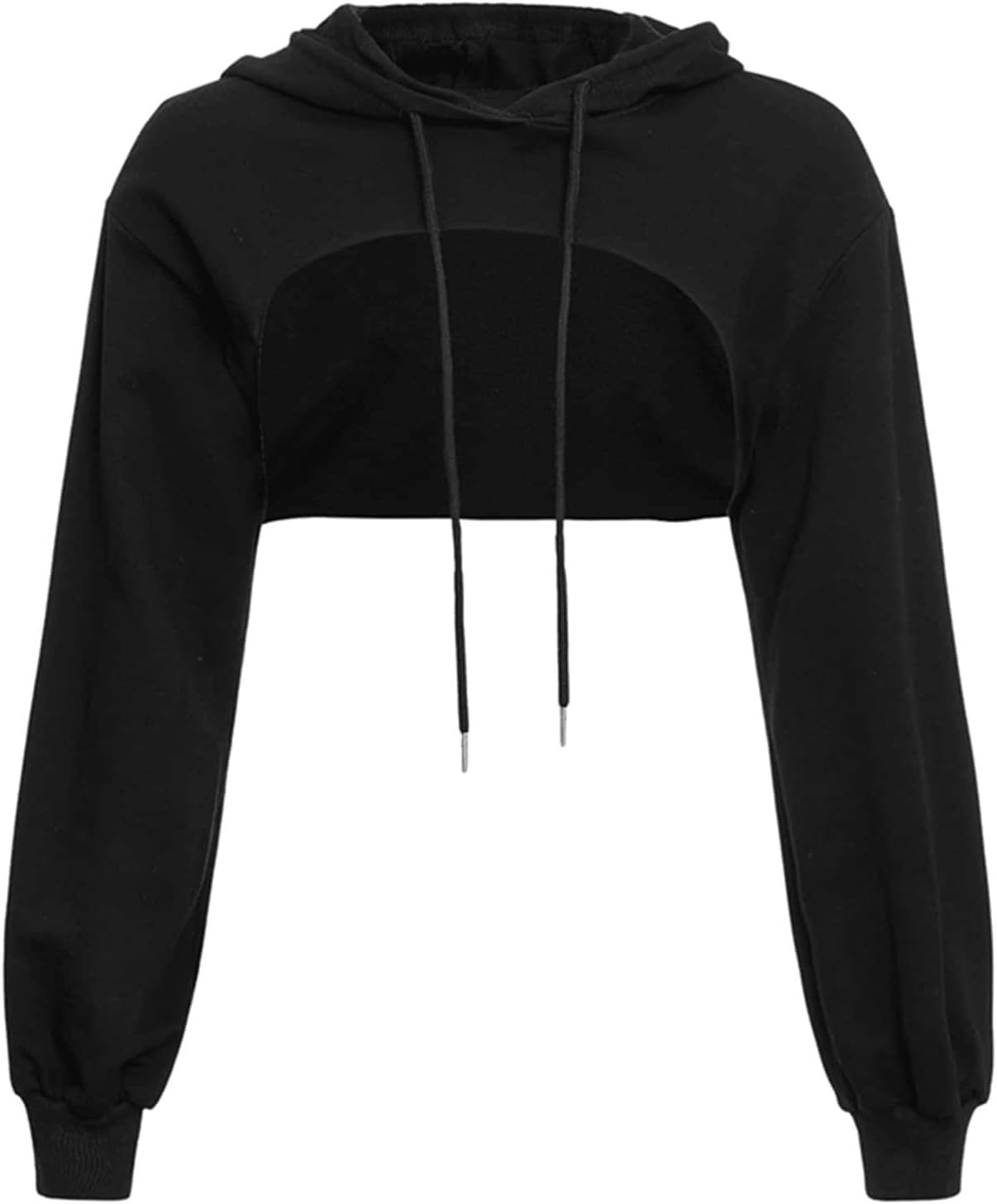 Generisk huvtröja för kvinnor, crop huvtröja, pullover, mycket korta tröjor, långärmad tröja, rund krage, cut outs, tröjor med huva, sport, streetwear, tröjor, huva, blus, toppar, cropped huvtröjor