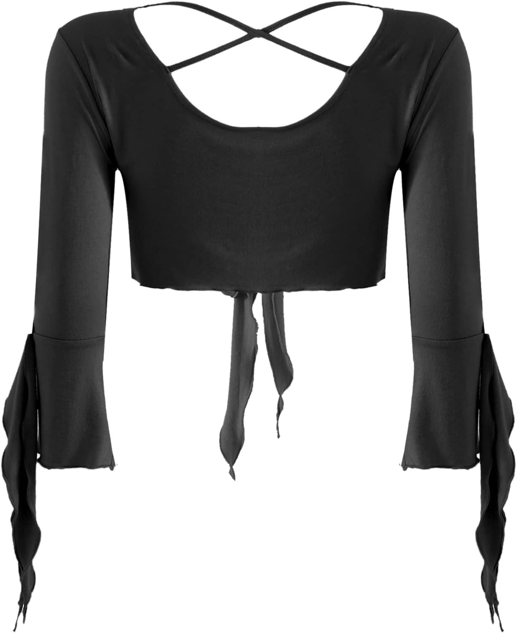 inlzdz Dam magdans topp 3/4 ärmar magfri blus topp cardigan med tofsar långärmad bolero Shrug topp rygglös crop top axeljacka festlig magdans kostym