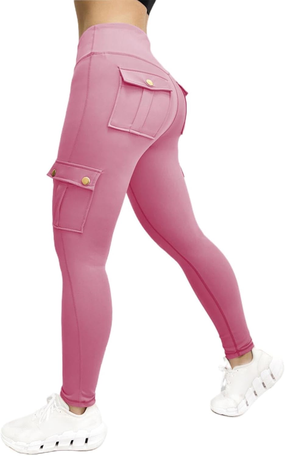 Cargo leggings med fickor dam – yogabyxor dam lång hög midja, sportbyxor hög midja booty scrunch leggings ogenomskinliga kompressionsleggings bekväma dambyxor träningsbyxor gym yoga joggingbyxor