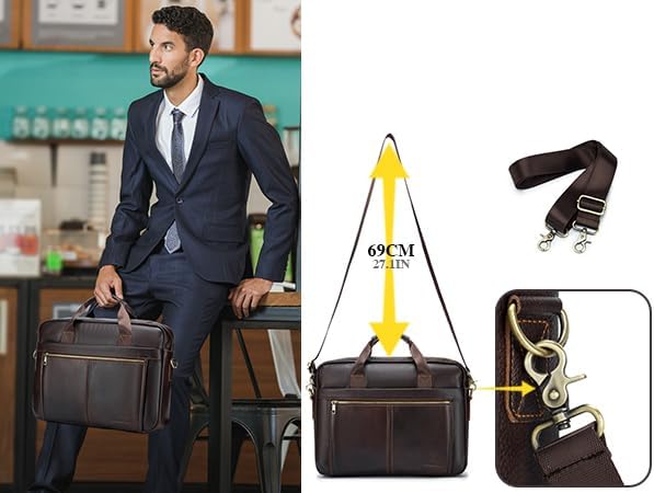 BAGZY Laptopväska för män läder 15,6 tum bärbar dator portfölj laptopfodral gåvor för män laptop messenger axelväska för PC laptop business handväska dokumentväska för kontor affärer college