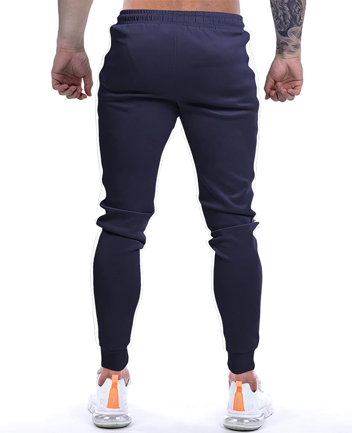 Suwangi Joggingbyxor för män, sportbyxor, byxor, randig design med dragkedjefickor