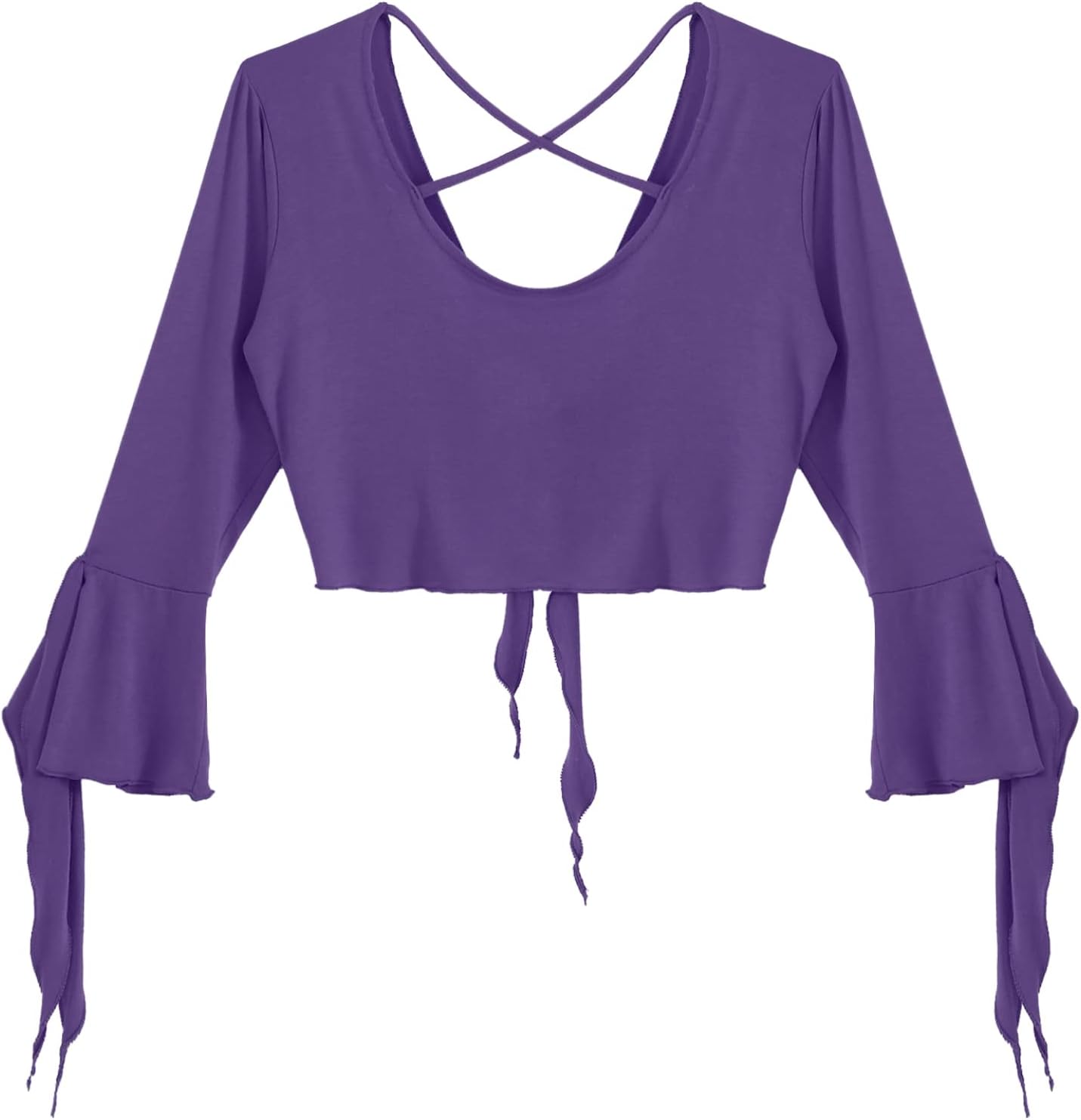 inlzdz Dam magdans topp 3/4 ärmar magfri blus topp cardigan med tofsar långärmad bolero Shrug topp rygglös crop top axeljacka festlig magdans kostym