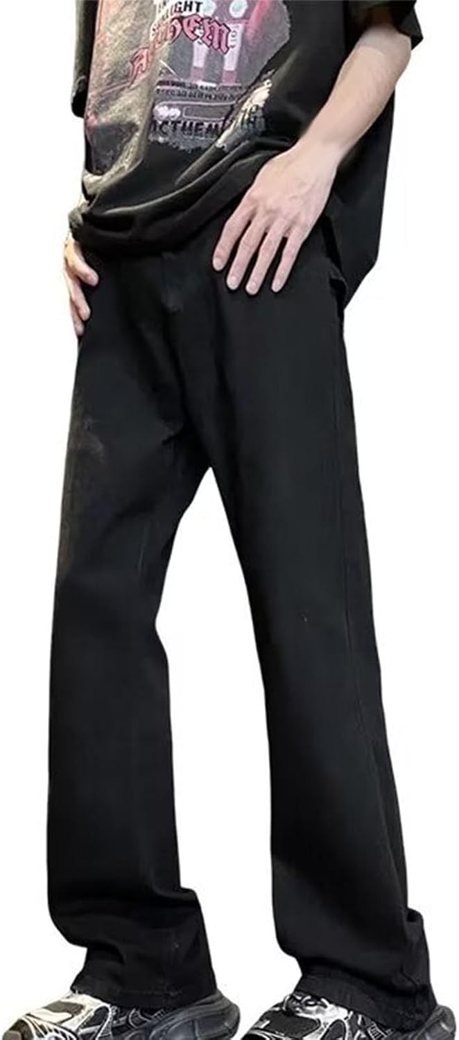 Jeans för män UK raka avslappnade vintage jeans breda ben byxor enfärgade denimbyxor snygga smarta hiphop streetwear S-3Xl