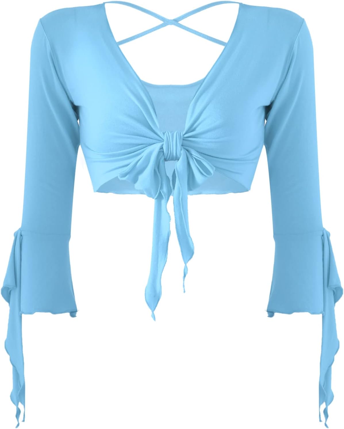 inlzdz Dam magdans topp 3/4 ärmar magfri blus topp cardigan med tofsar långärmad bolero Shrug topp rygglös crop top axeljacka festlig magdans kostym