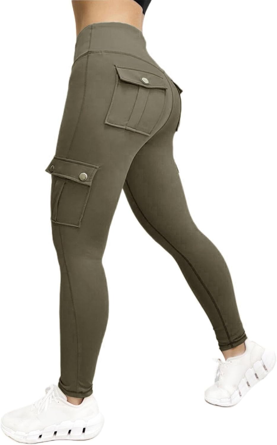 Cargo leggings med fickor dam – yogabyxor dam lång hög midja, sportbyxor hög midja booty scrunch leggings ogenomskinliga kompressionsleggings bekväma dambyxor träningsbyxor gym yoga joggingbyxor