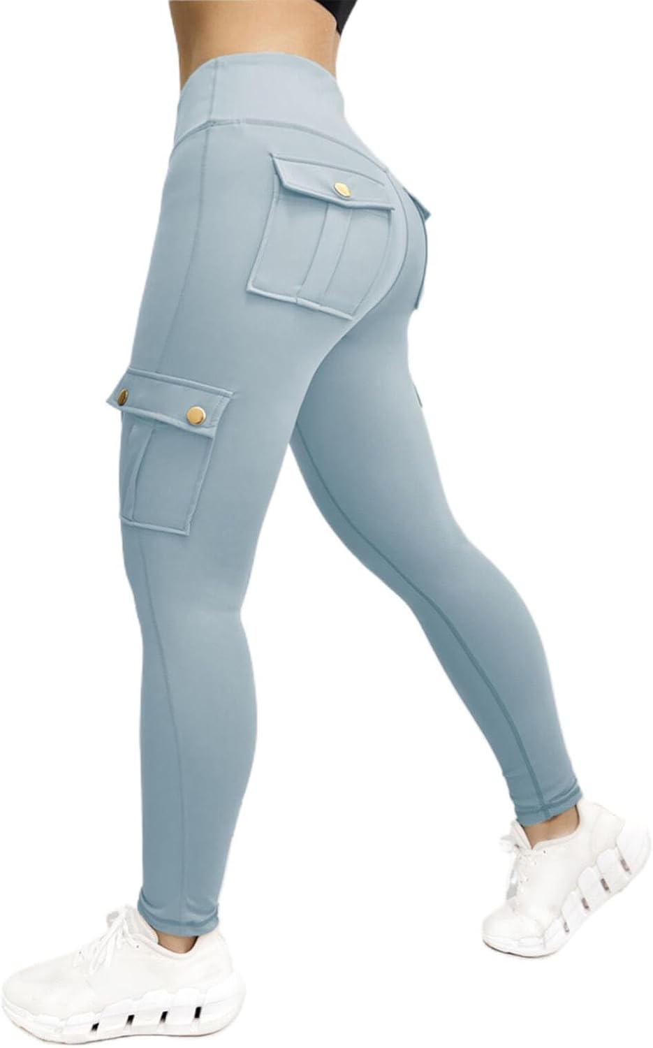 Cargo leggings med fickor dam – yogabyxor dam lång hög midja, sportbyxor hög midja booty scrunch leggings ogenomskinliga kompressionsleggings bekväma dambyxor träningsbyxor gym yoga joggingbyxor