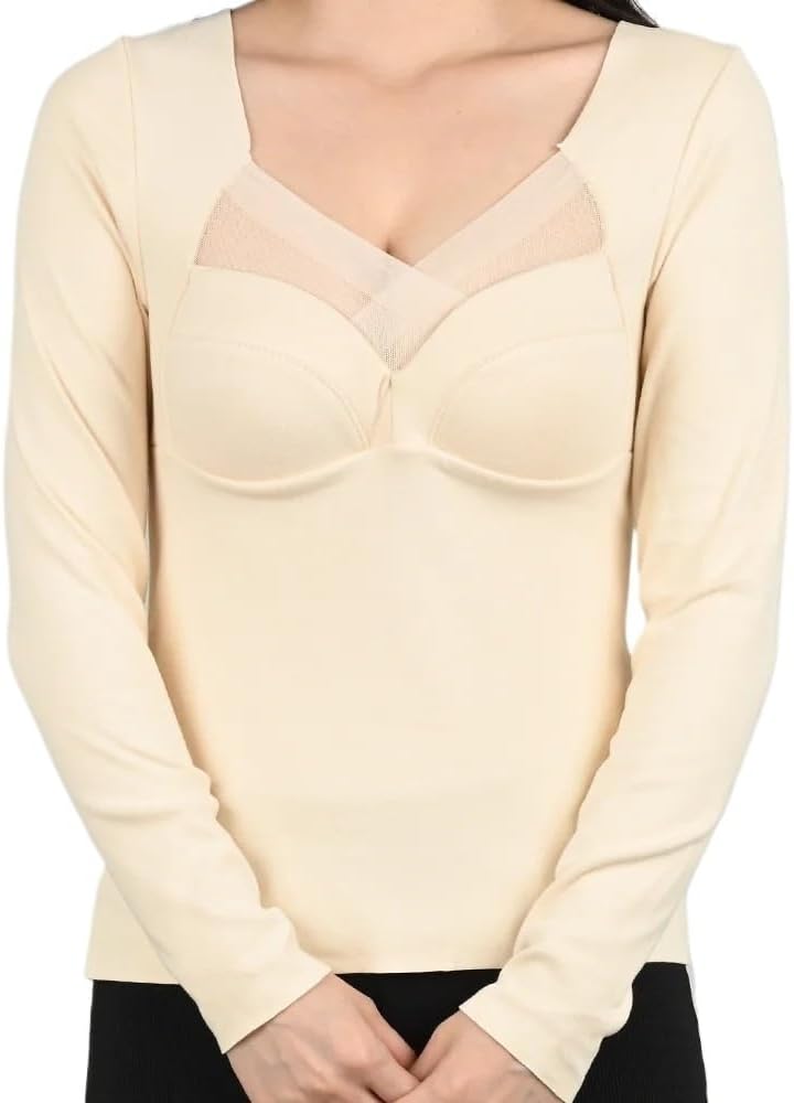 1 st Dam Termisk Underkläder Höst Vinter Långärmad T-shirt Med Inbyggda Vadderingar Dam Plus Size Varma Mjuka Underkläder
