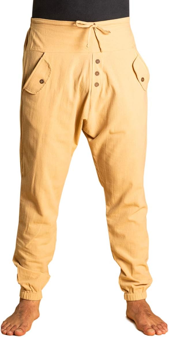 PANASIAM Yogi Pants Classic för dam och herr I bekväma fritidsbyxor i Aladin-Harem-stil – 100% bomull I optimal passform tack vare dragsko fram och elastisk linning bak I sommarbyxor