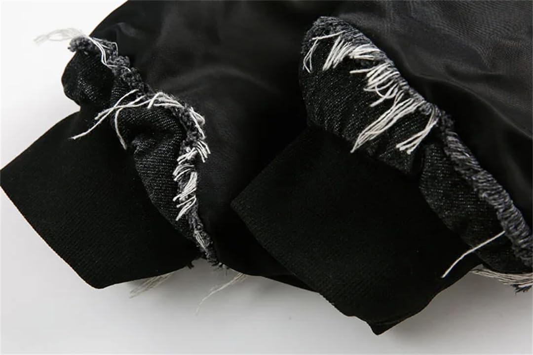 Fnfmrfmr Män Vintage Hip Hop Svarta Denim Jackor Tvättat Lappverk Dragkedja Casual Ytterkläder Rockar