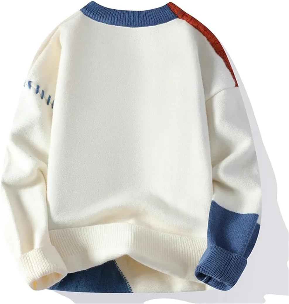 Fnfmrfmr Stickad herrtröja med lappverk rund hals varm hip-hop street pullover tröjor toppar