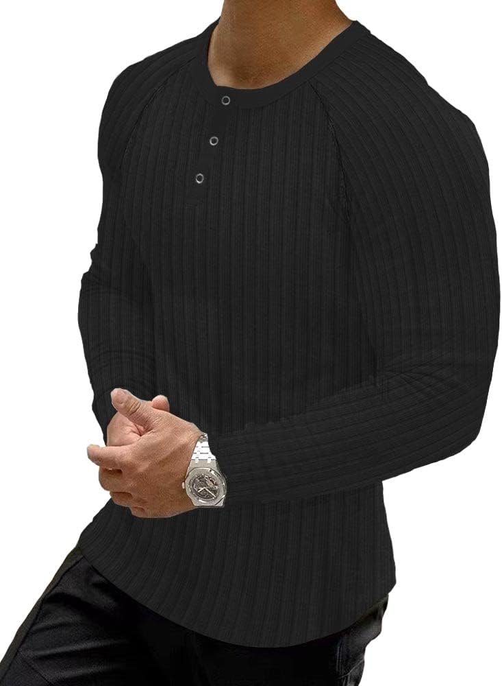 Muscle CMdr mäns ribbad Henley-skjorta kortärmad smal passform muskelskjorta anpassad bomull vardaglig långärmad