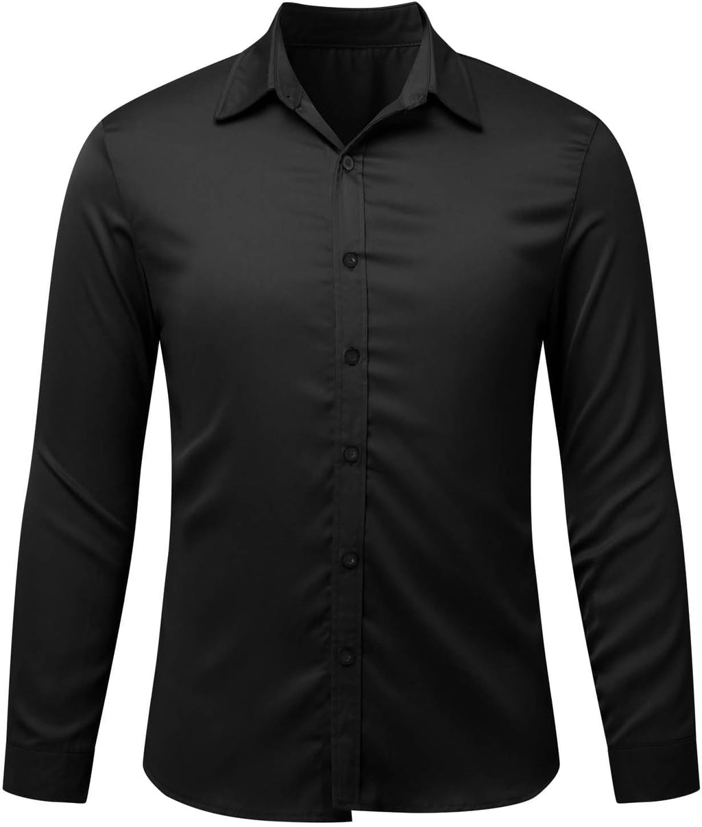 Herr lyx satinklänning skjortor glänsande siden som långärmad button down skjortor casual normal passform bröllop fest avslutningsbal toppar paljetter skjorta män