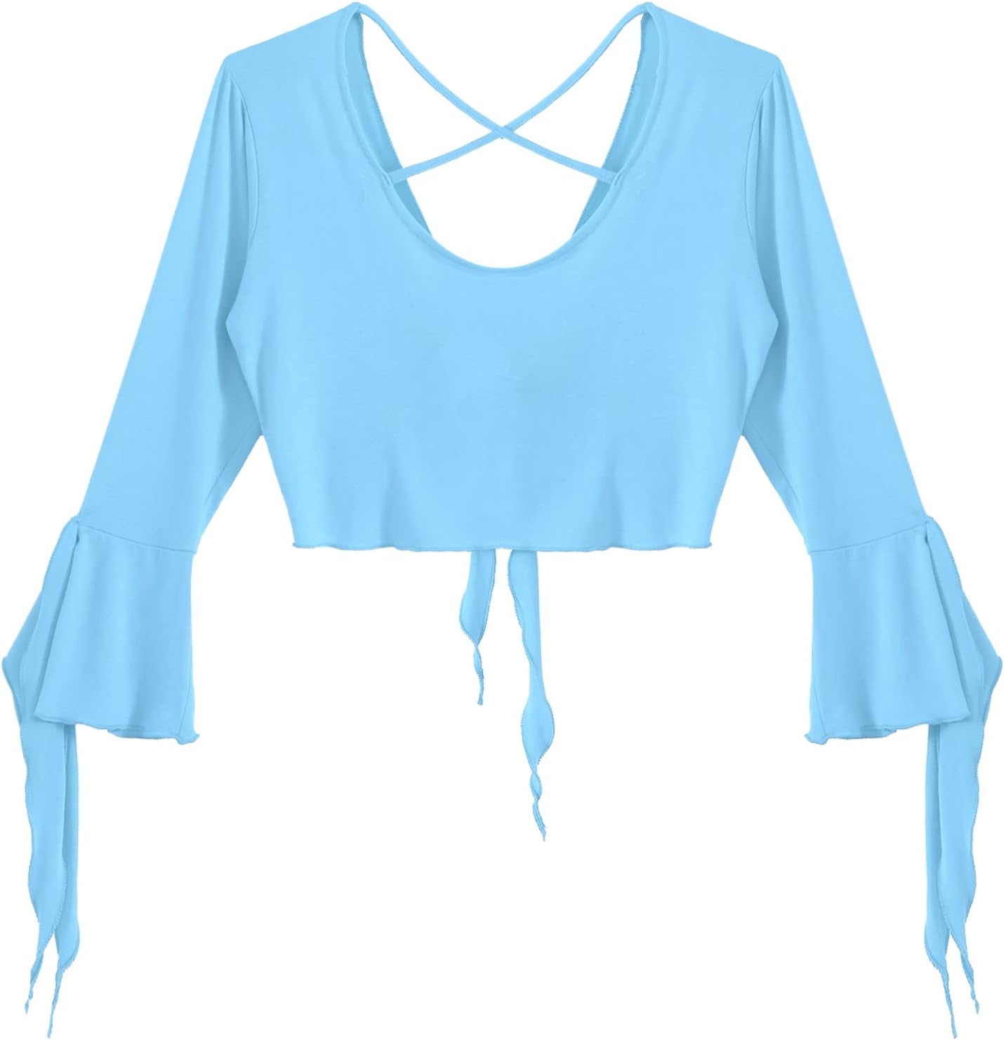 inlzdz Dam magdans topp 3/4 ärmar magfri blus topp cardigan med tofsar långärmad bolero Shrug topp rygglös crop top axeljacka festlig magdans kostym