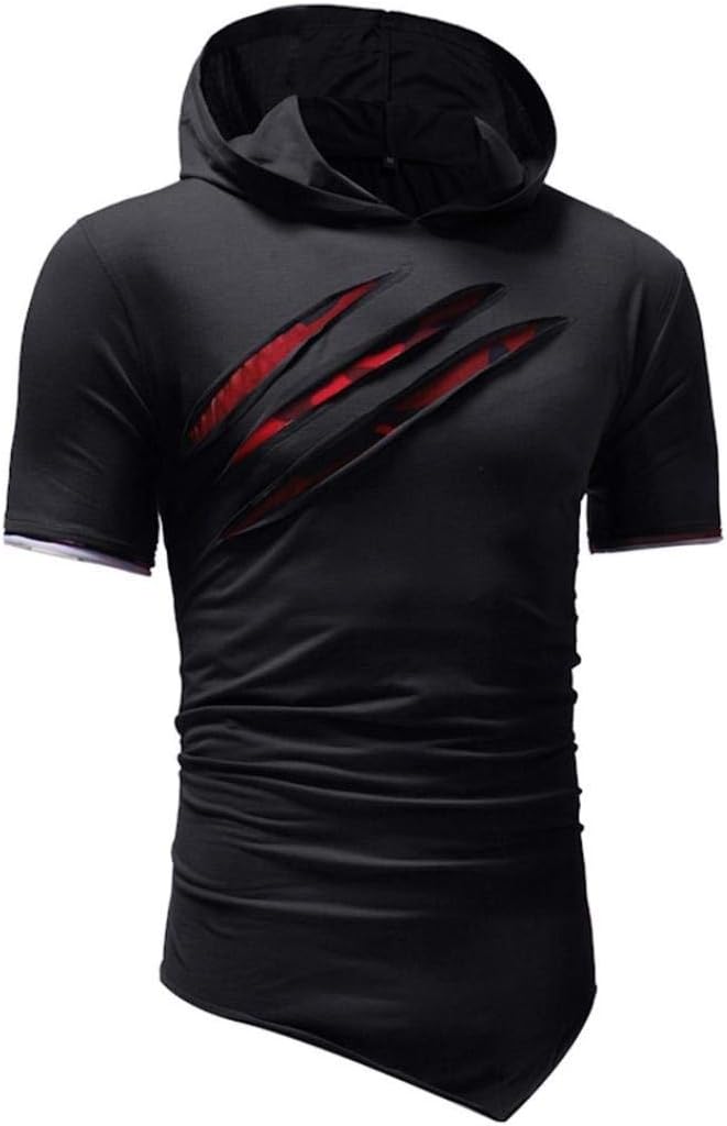Mode herr ren färg sport huvtröja kortärmad skjorta topp ung mode blous, Schwarz, 3XL