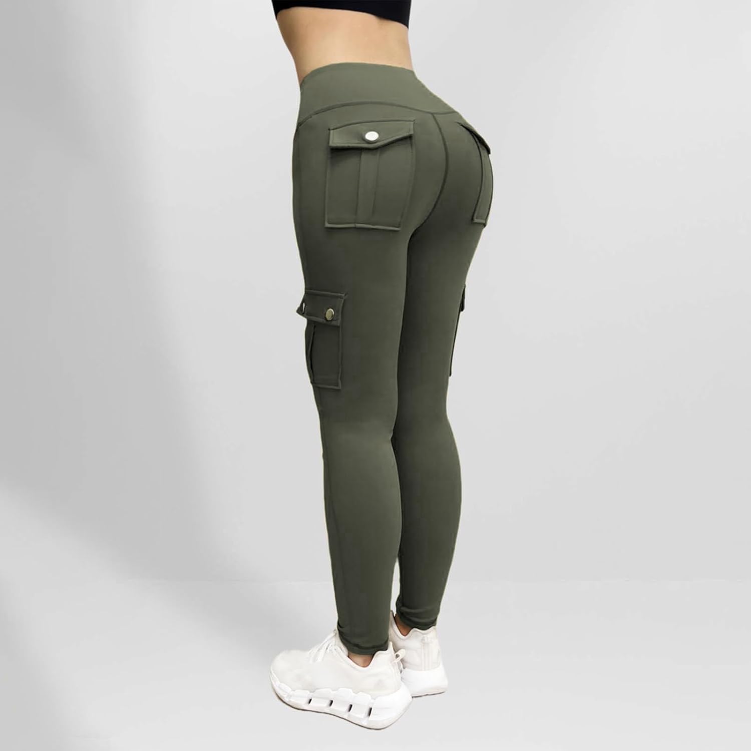 Cargo leggings med fickor dam – yogabyxor dam lång hög midja, sportbyxor hög midja booty scrunch leggings ogenomskinliga kompressionsleggings bekväma dambyxor träningsbyxor gym yoga joggingbyxor
