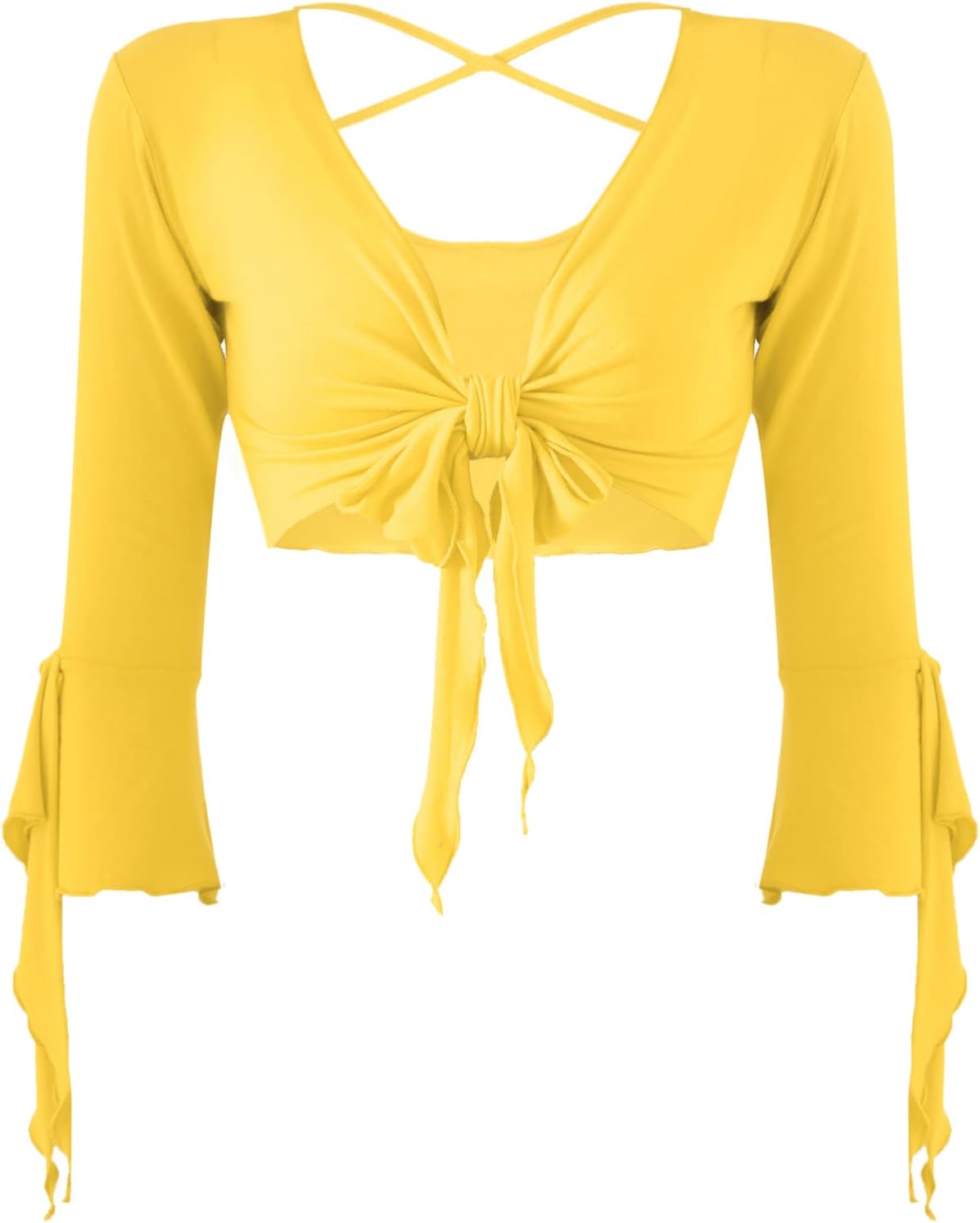 inlzdz Dam magdans topp 3/4 ärmar magfri blus topp cardigan med tofsar långärmad bolero Shrug topp rygglös crop top axeljacka festlig magdans kostym